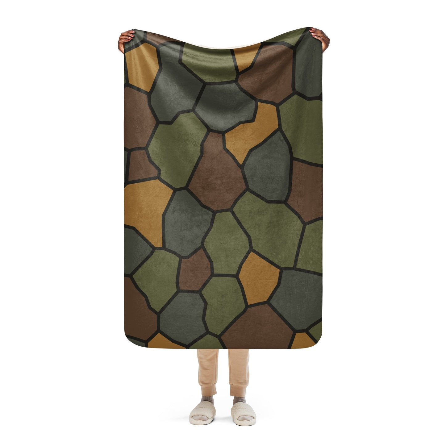 German World War I Turtle Shell Stahlhelm Helmet CAMO Sherpa Blanket - 37″×57″