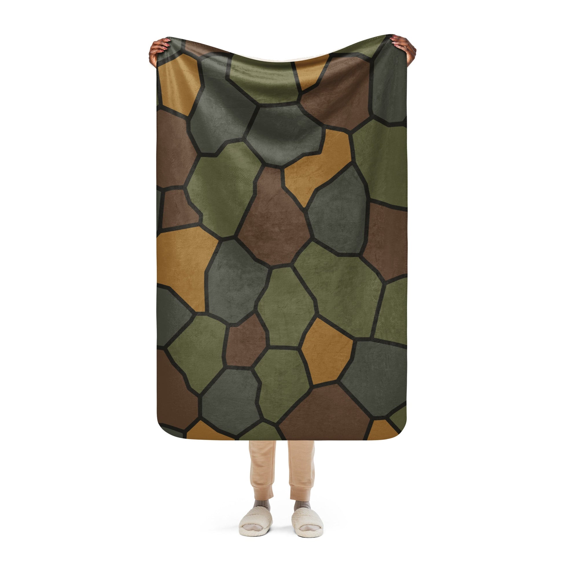 German World War I Turtle Shell Stahlhelm Helmet CAMO Sherpa Blanket - 37″×57″