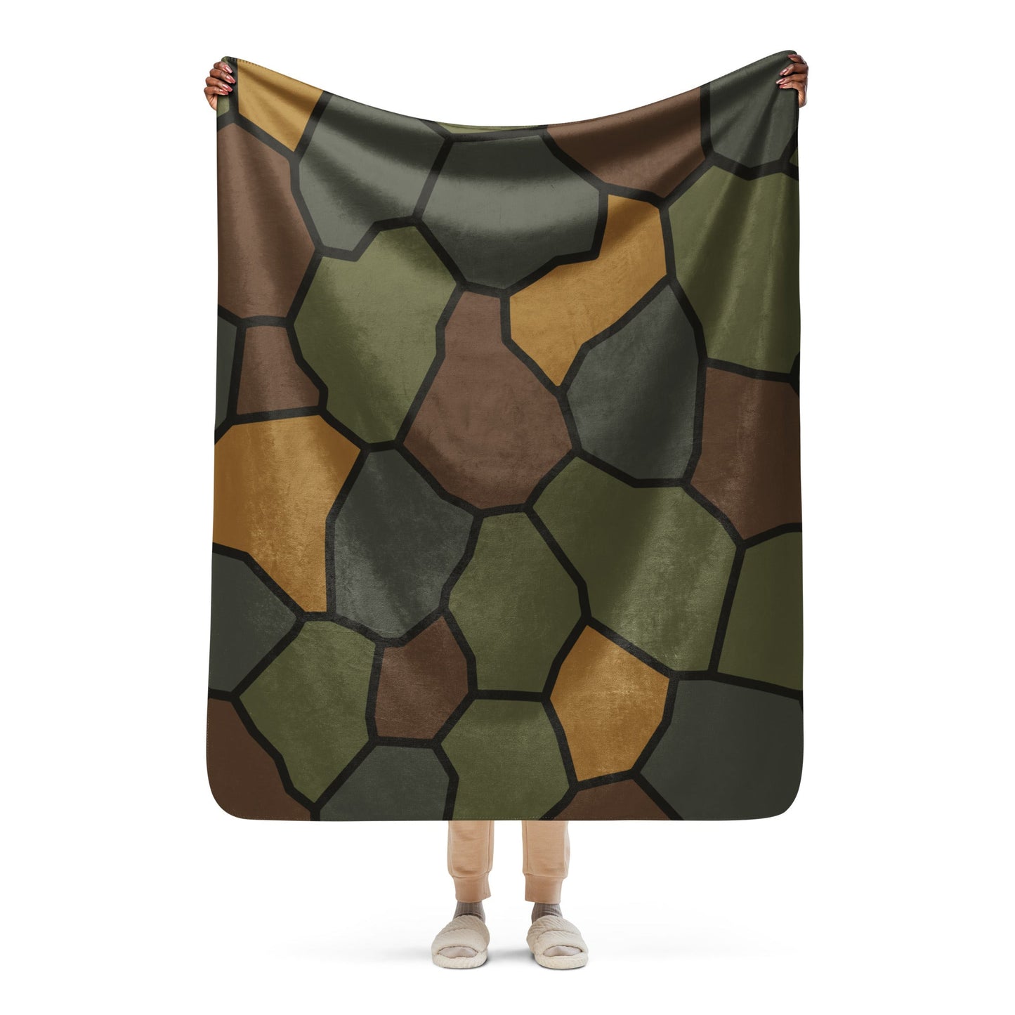 German World War I Turtle Shell Stahlhelm Helmet CAMO Sherpa Blanket - 50″×60″