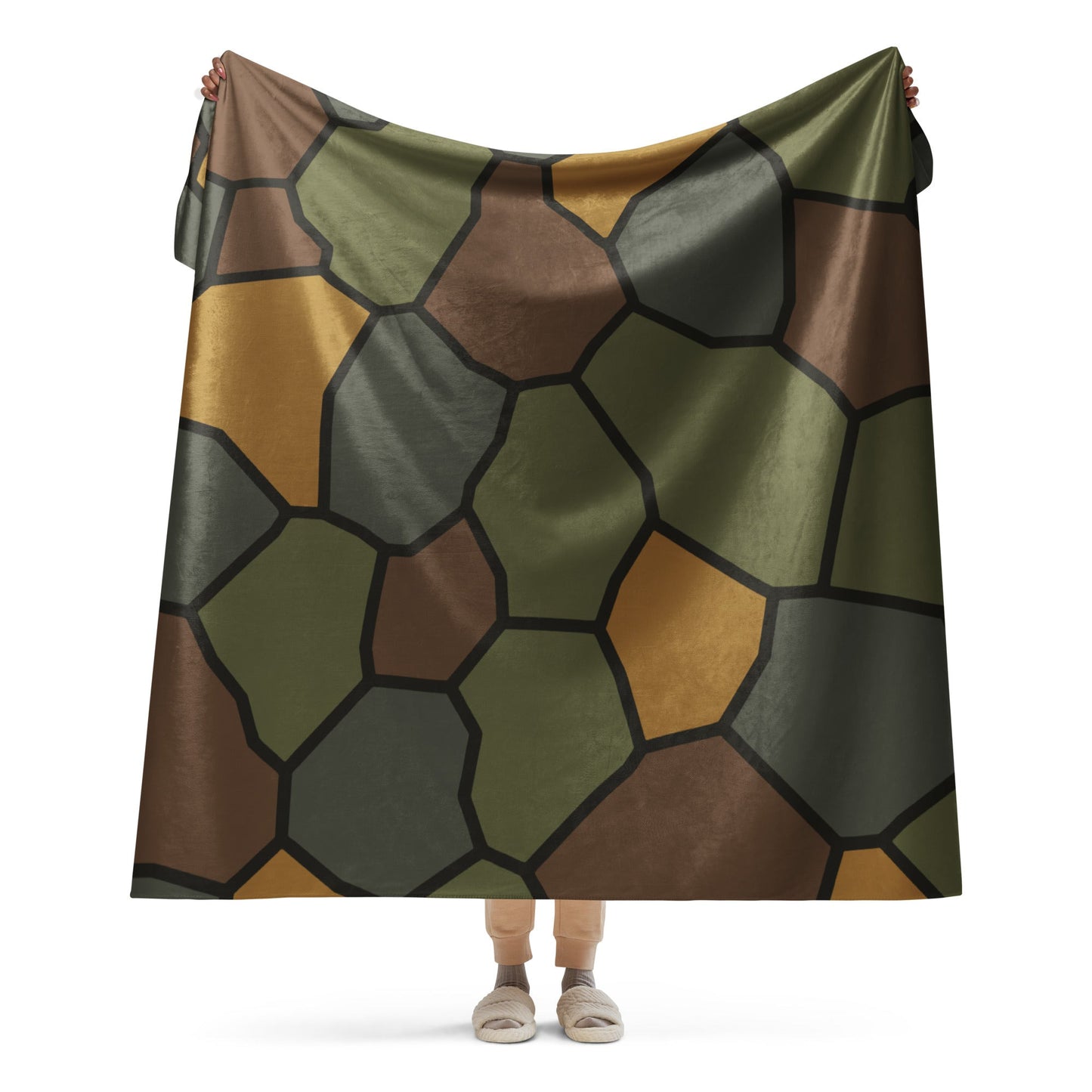German World War I Turtle Shell Stahlhelm Helmet CAMO Sherpa Blanket - 60″×80″