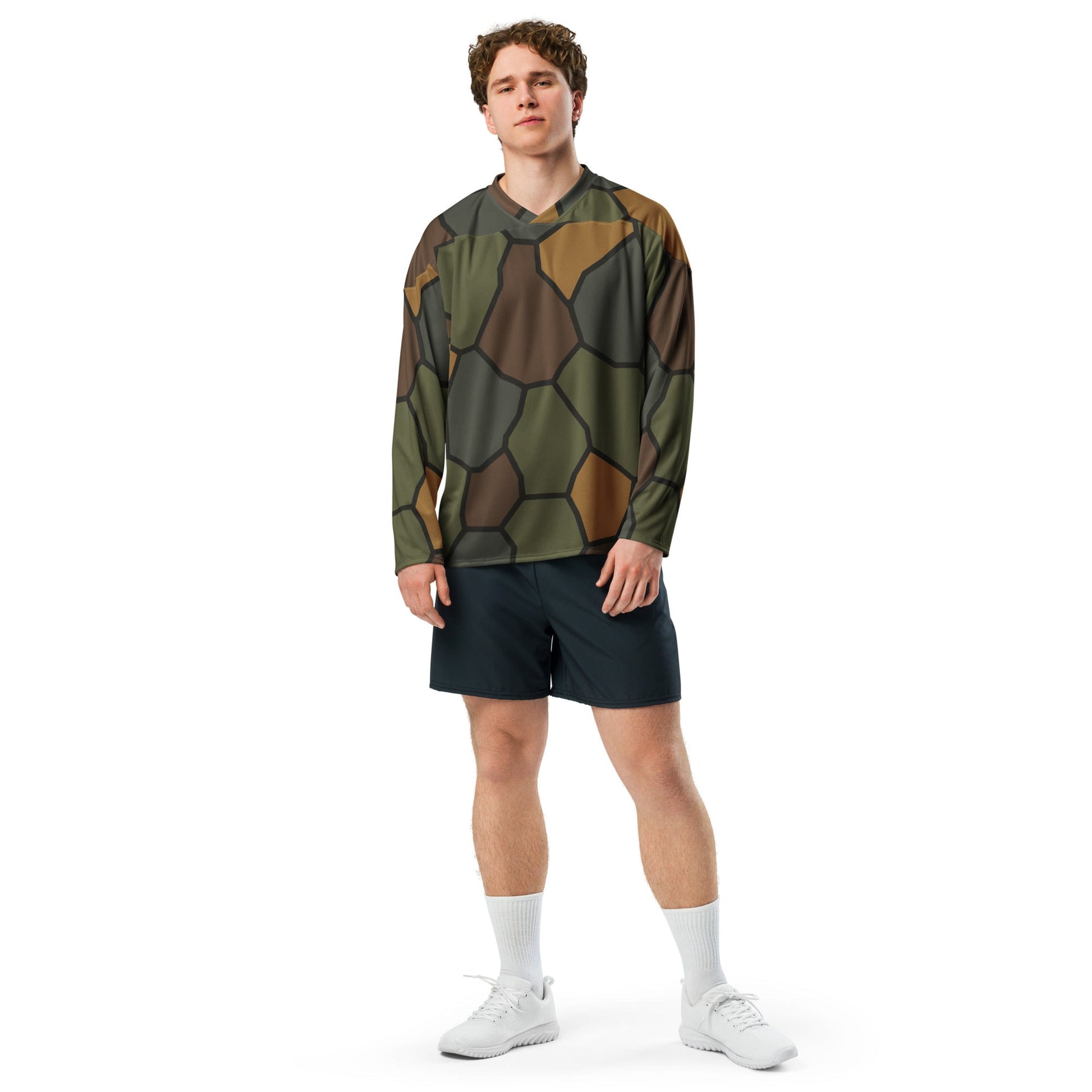 German World War I Turtle Shell Stahlhelm Helmet CAMO Unisex Hockey Fan Jersey