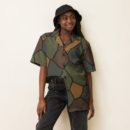 German World War I Stahlhelm Helmet CAMO Unisex Short-Sleeve Button Shirt