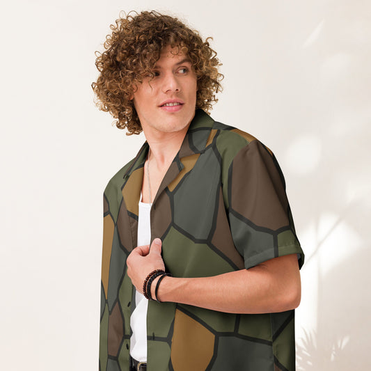 German World War I Stahlhelm Helmet CAMO Unisex Short-Sleeve Button Shirt - 2XS