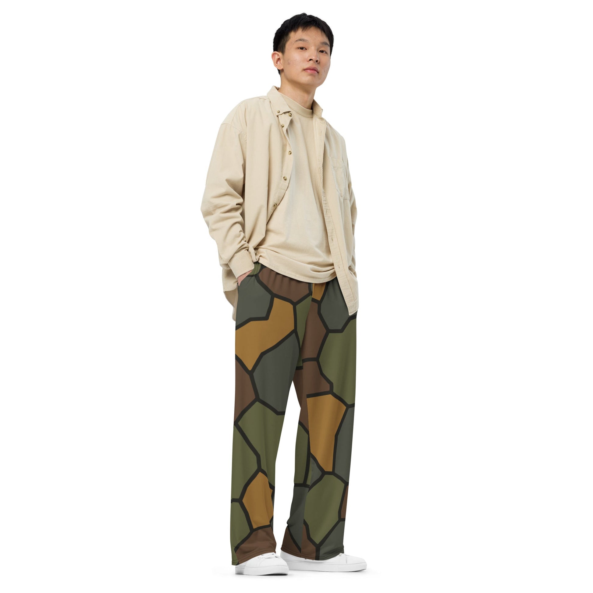 German World War I Turtle Shell Stahlhelm Helmet CAMO Unisex Wide-Leg Leisure Pants