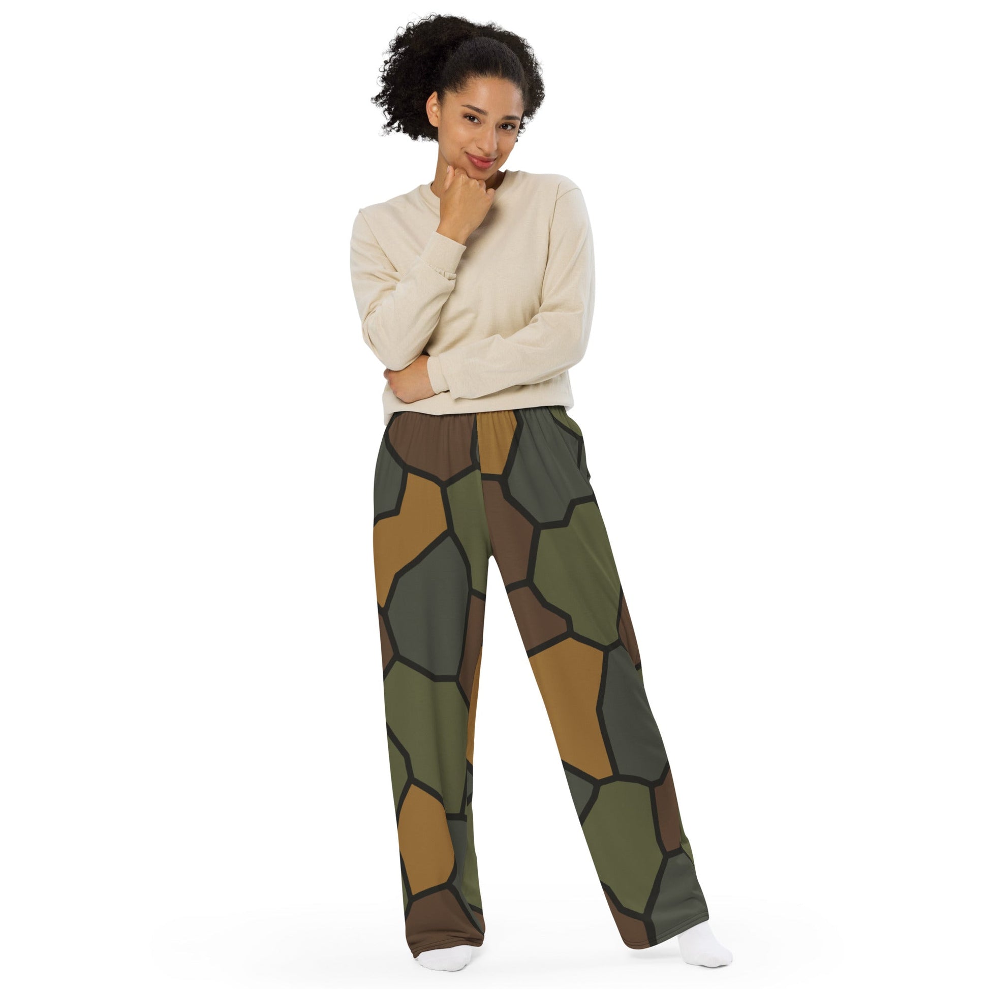 German World War I Turtle Shell Stahlhelm Helmet CAMO Unisex Wide-Leg Leisure Pants