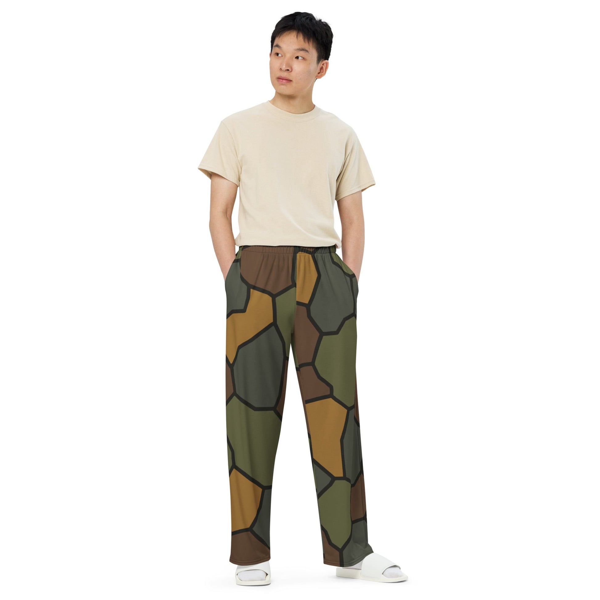 German World War I Turtle Shell Stahlhelm Helmet CAMO Unisex Wide-Leg Leisure Pants