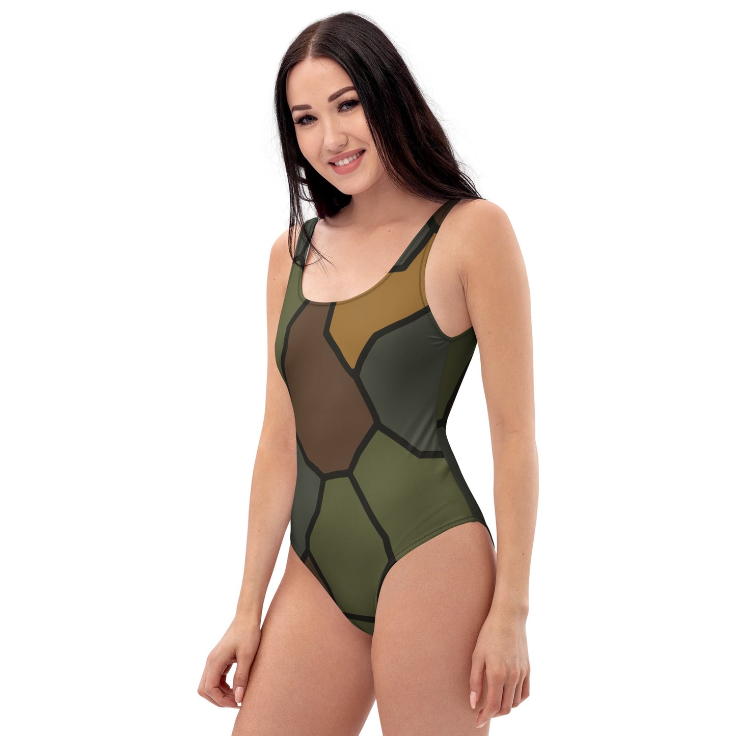 German World War I Turtle Shell Stahlhelm Helmet CAMO Womens One-Piece Swimsuit