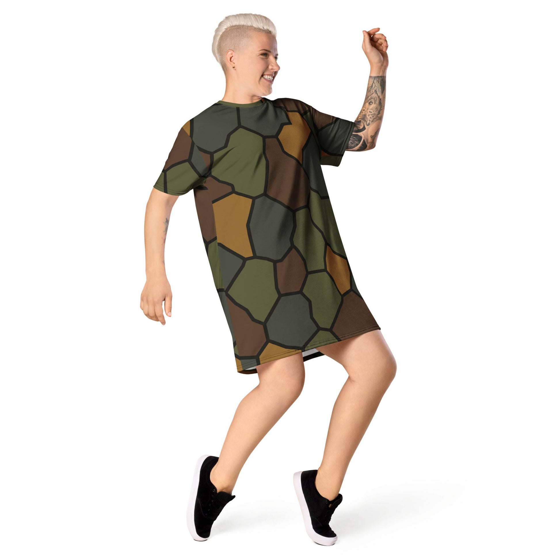 German WWI Turtle Shell Stahlhelm CAMO Womens T-Shirt Dress
