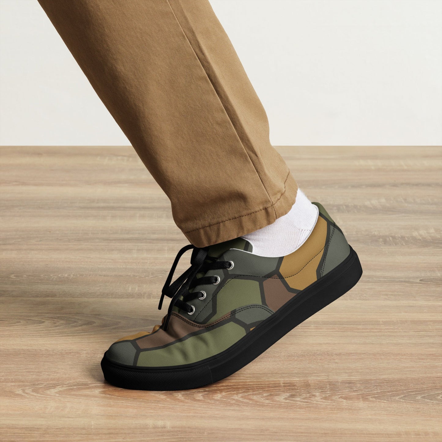 German WWI Turtle Shell Stahlhelm CAMO Mens Lace-Up Canvas Shoes - Lace-up
