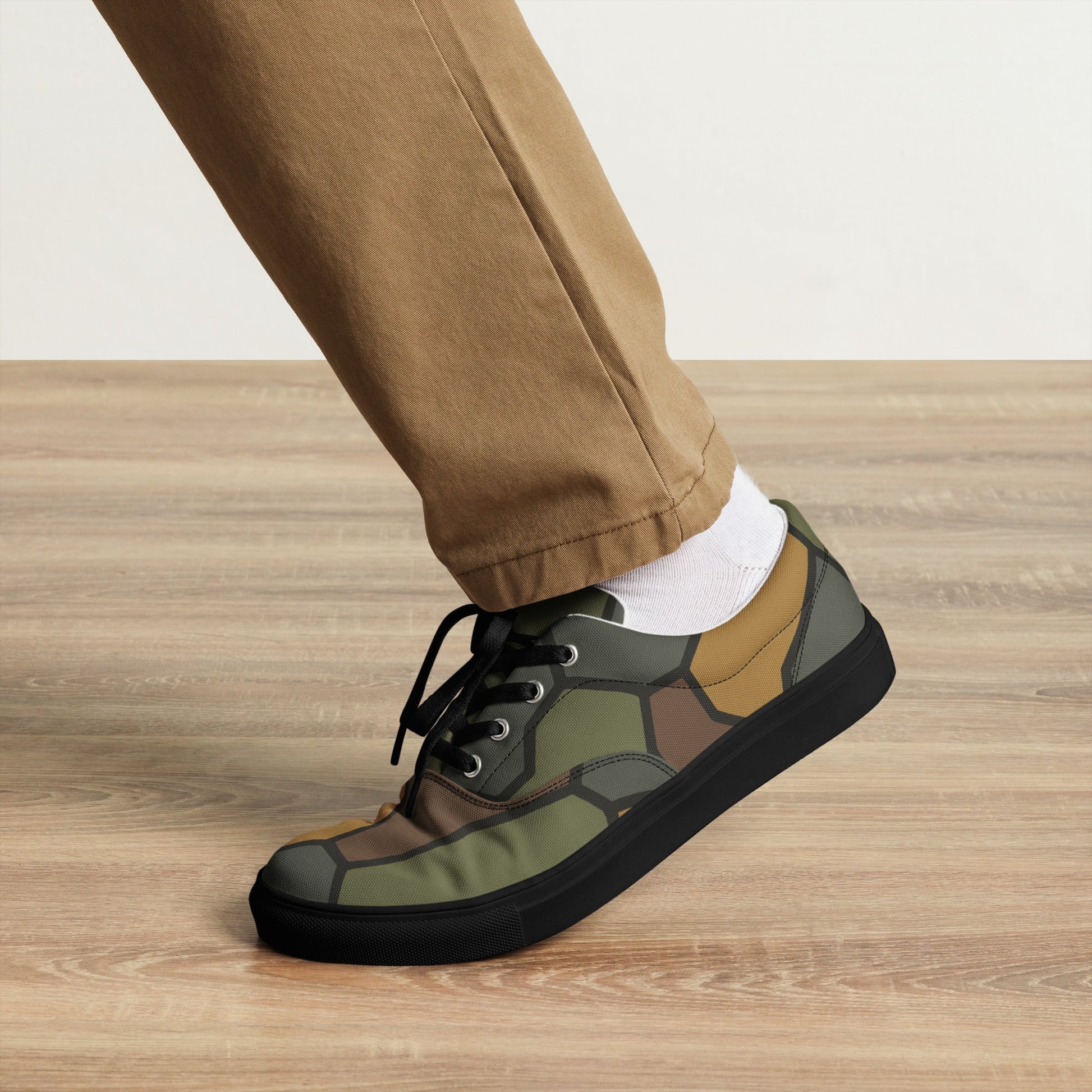 German WWI Turtle Shell Stahlhelm CAMO Mens Lace-Up Canvas Shoes - Lace-up