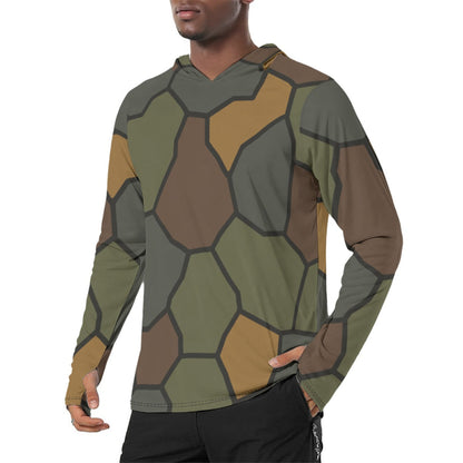 German WWI Turtle Shell Stahlhelm CAMO Mens Sunscreen Sports Hoodie With Thumb Holes - S / White