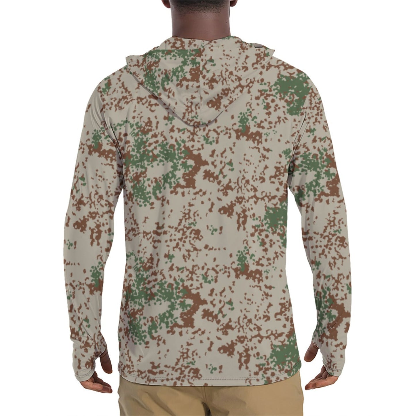 German Wüstentarn Desert CAMO Mens Sunscreen Sports Hoodie With Thumb Holes - S / White