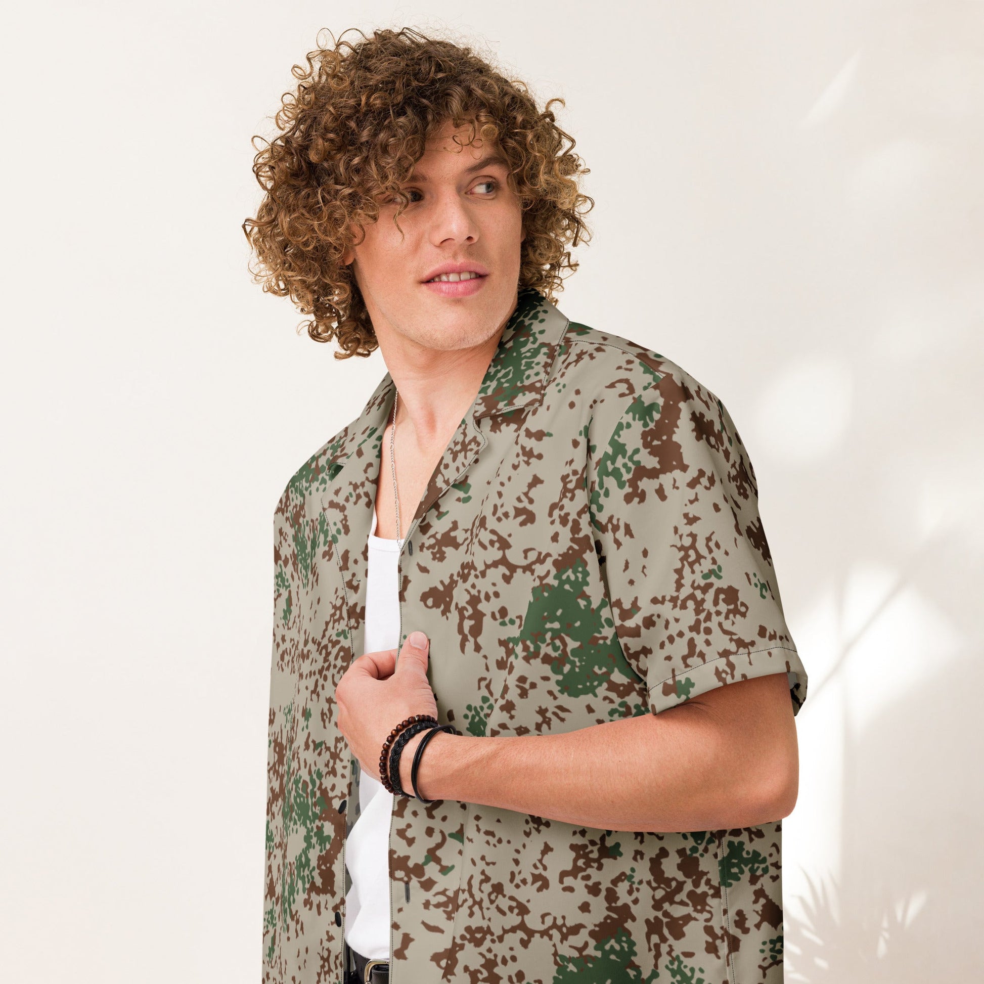 German Flecktarn Wüstentarn Desert CAMO Unisex Short-Sleeve Button Shirt - 2XS