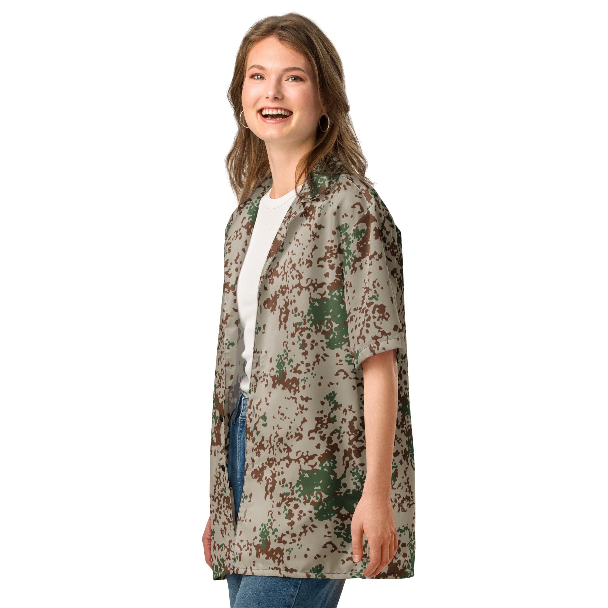 German Flecktarn Wüstentarn Desert CAMO Unisex Short-Sleeve Button Shirt