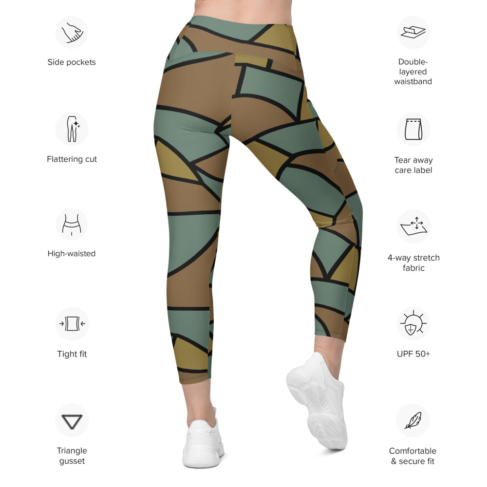 German WW1 Turtle Shell Trench Stahlhelm CAMO Leggings with pockets - Womens With Pockets