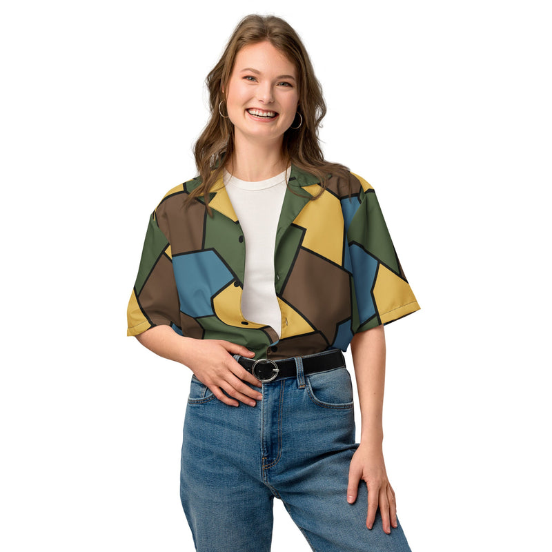 Turtle Shell Stahlhelm Sky CAMO Unisex Short-Sleeve Button Shirt - Button-Up