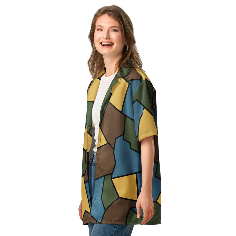 Turtle Shell Stahlhelm Sky CAMO Unisex Short-Sleeve Button Shirt - Button-Up
