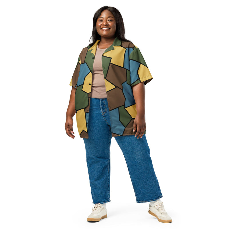 Turtle Shell Stahlhelm Sky CAMO Unisex Short-Sleeve Button Shirt - Button-Up