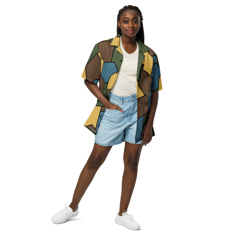 Turtle Shell Stahlhelm Sky CAMO Unisex Short-Sleeve Button Shirt - Button-Up