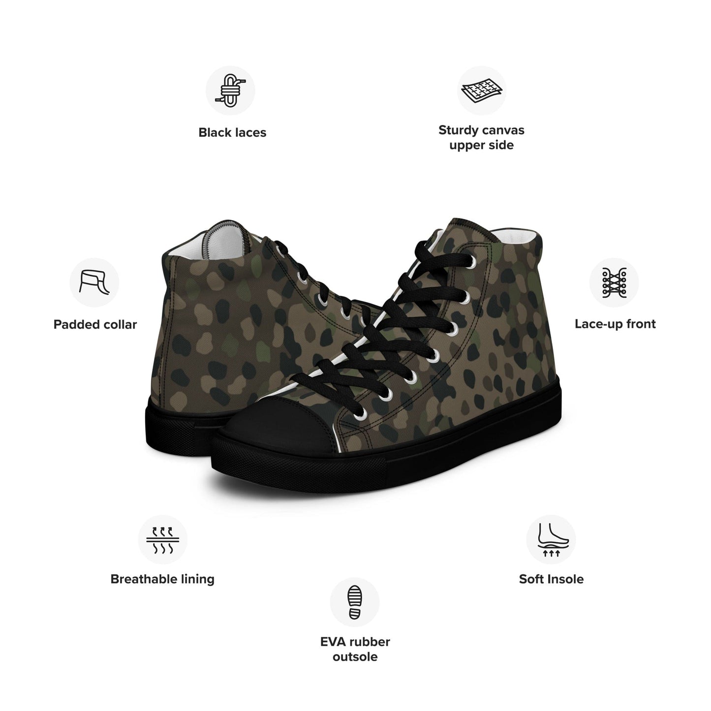 German WW2 Erbsenmuster Pea Dot Pattern 44 CAMO Men’s high top canvas shoes - Mens High Top Canvas Shoes