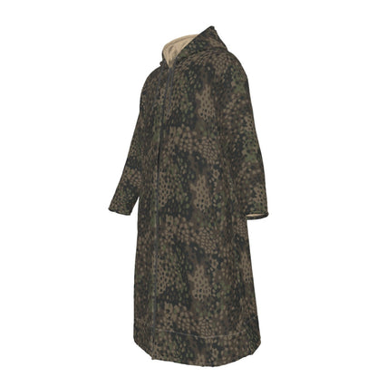 German WW2 Erbsenmuster Pea Dot Pattern 44 CAMO Men’s Sherpa Zip Up Long Coat - Mens