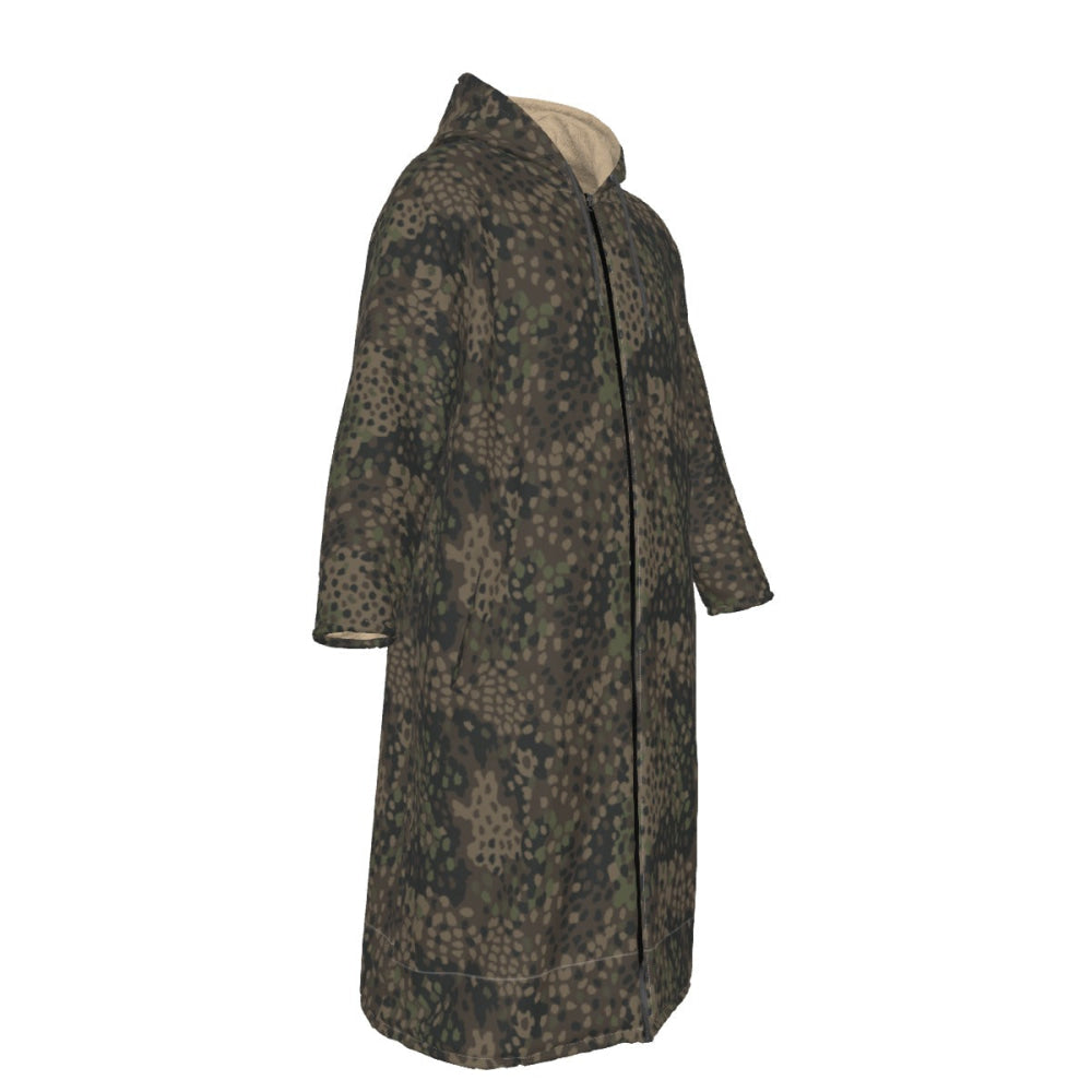 German WW2 Erbsenmuster Pea Dot Pattern 44 CAMO Men’s Sherpa Zip Up Long Coat - Mens