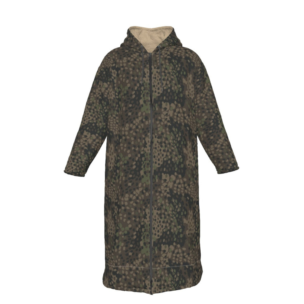 German WW2 Erbsenmuster Pea Dot Pattern 44 CAMO Men’s Sherpa Zip Up Long Coat - S / White - Mens