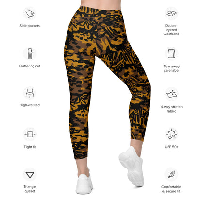 German WW2 Palmenmuster Palm Tree Autumn CAMO Leggings with pockets - Womens With Pockets