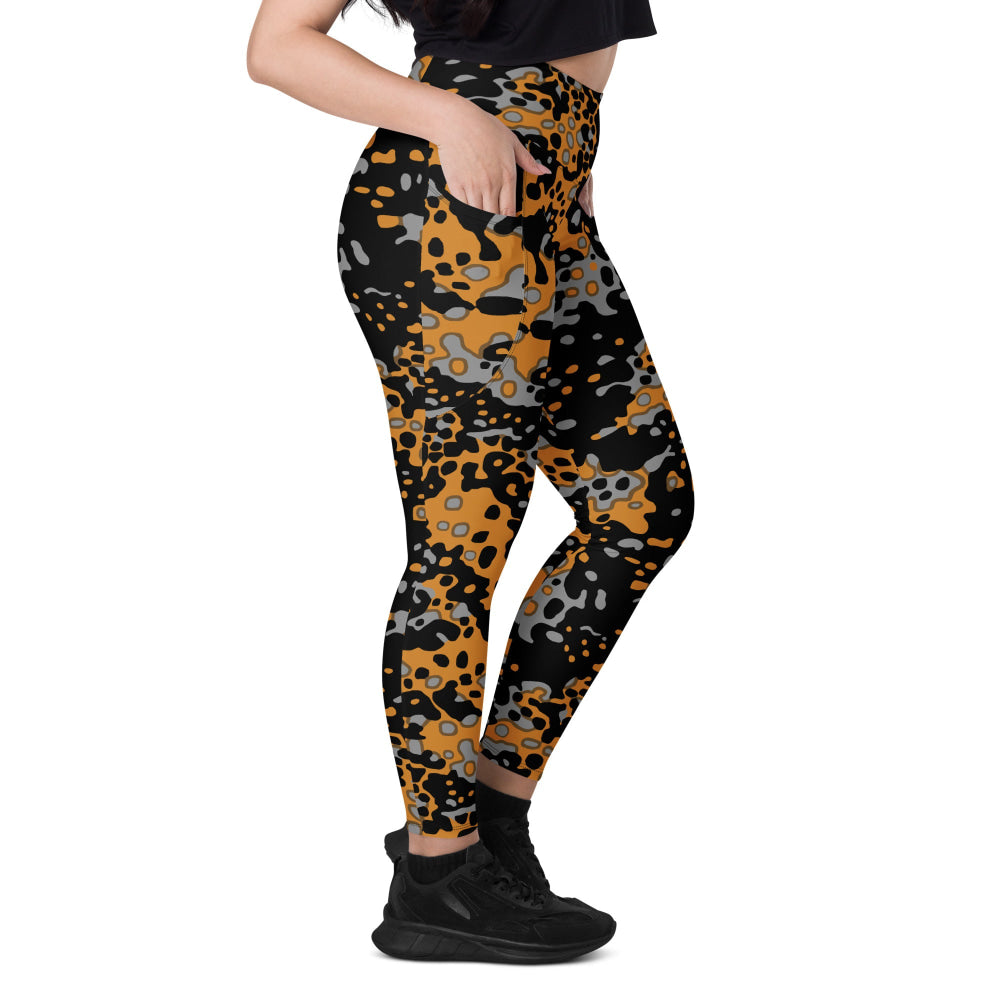 German WW2 Platanenmuster Plane Tree Bright Autumn CAMO Leggings with pockets - Womens With Pockets