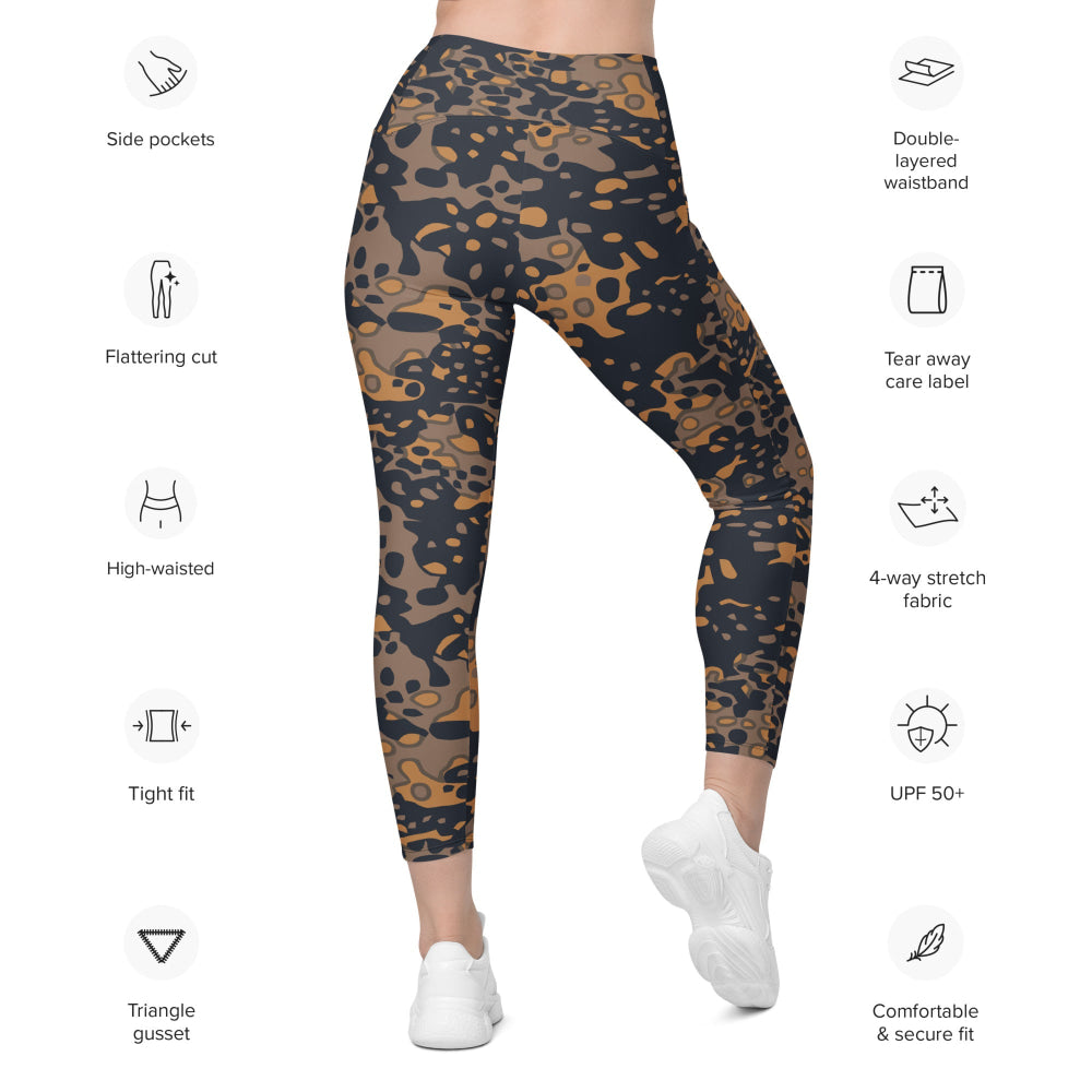 German WW2 Platanenmuster Plane Tree Pattern 6 Autumn CAMO Leggings with pockets - Womens With Pockets