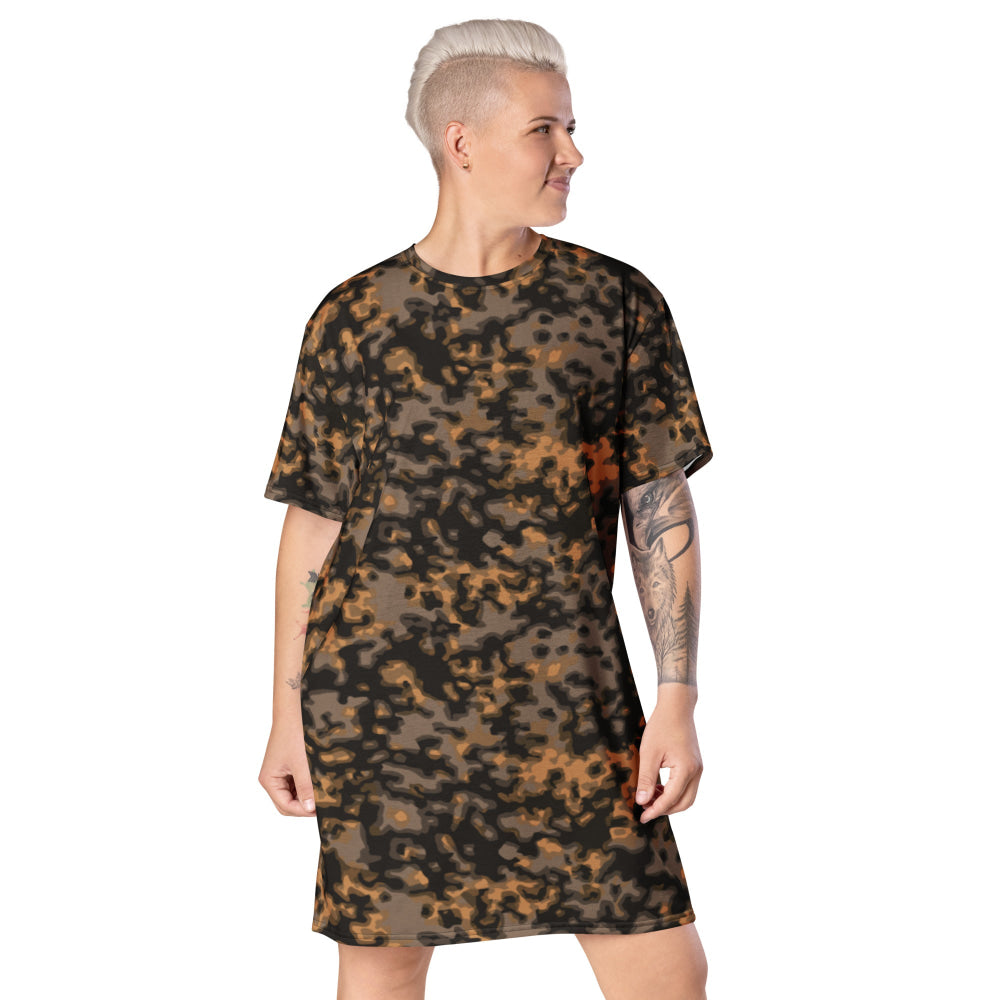 German WW2 Rauchtarnmuster Blurred Edge Autumn CAMO T-shirt dress - 2XS - Womens T-Shirt Dress