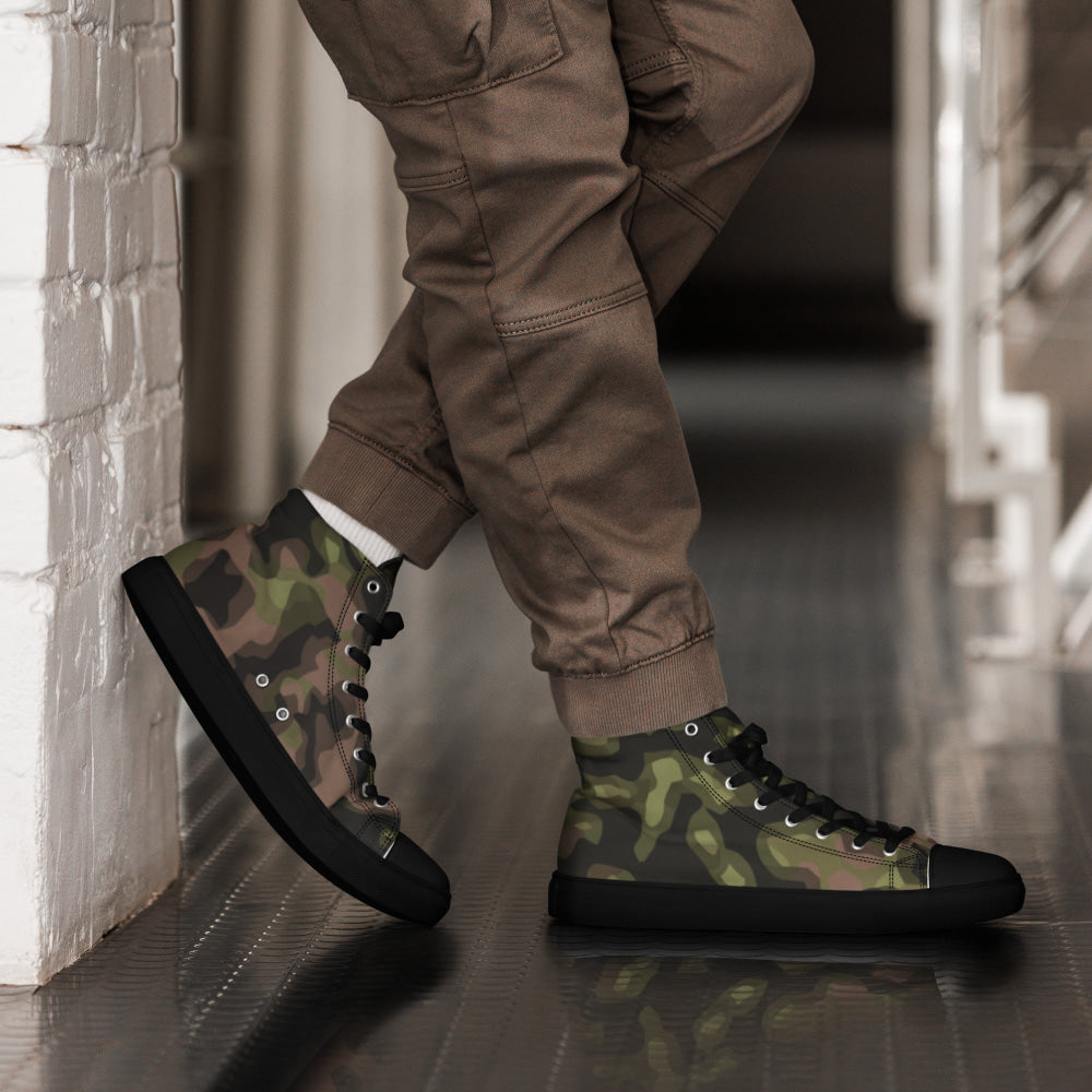 German WW2 Rauchtarnmuster Blurred Edge Spring CAMO Men’s high top canvas shoes - Black / 5 - Mens High Top Canvas Shoes