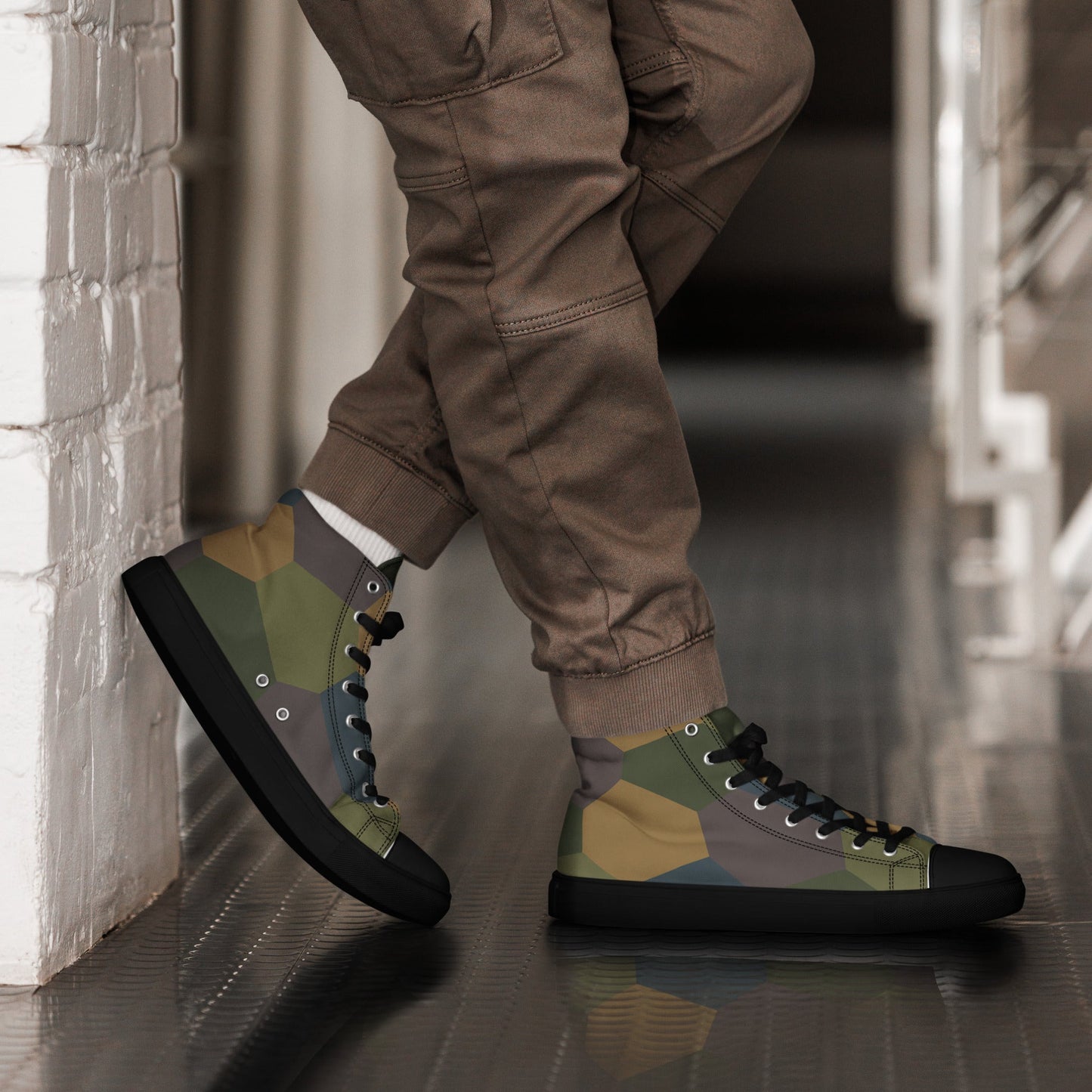 German WWI 5-Color Lozenge Aircraft CAMO Mens High-Top Canvas Shoes - 5