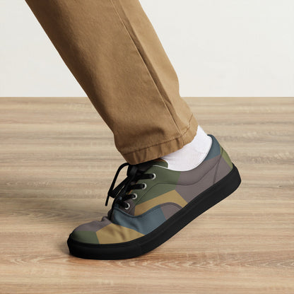 German WWI 5-Color Lozenge Aircraft CAMO Mens Lace-Up Canvas Shoes