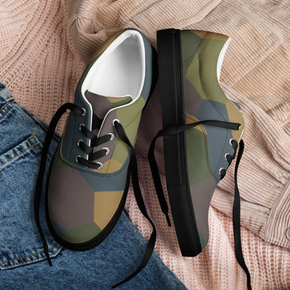 German WWI 5-Color Lozenge Aircraft CAMO Mens Lace-Up Canvas Shoes