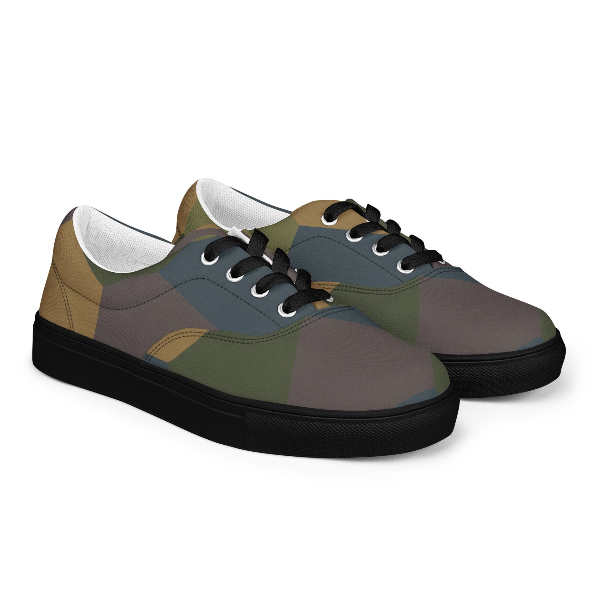 German WWI 5-Color Lozenge Aircraft CAMO Mens Lace-Up Canvas Shoes