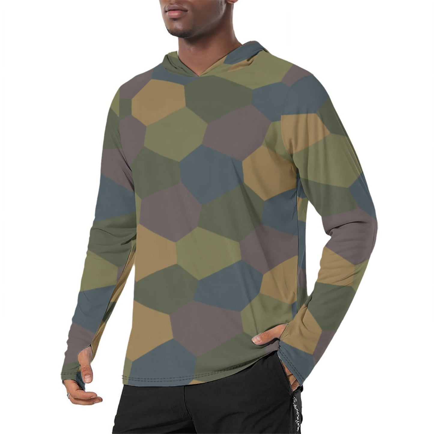 German WWI 5-Color Lozenge Aircraft CAMO Mens Sunscreen Sports Hoodie With Thumb Holes - S / White