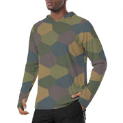 Lozenge Aircraft Five-Color CAMO Mens Sunscreen Sports Hoodie With Thumb Holes - S / White