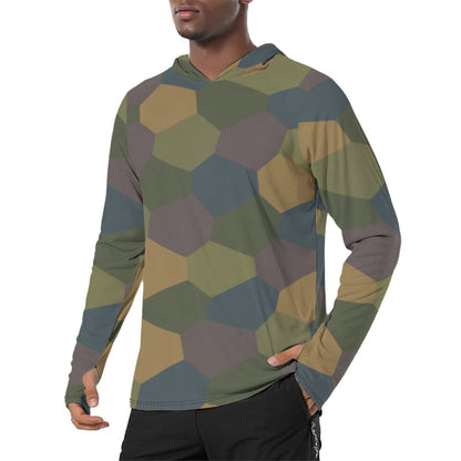 German WWI 5-Color Lozenge Aircraft CAMO Mens Sunscreen Sports Hoodie With Thumb Holes - S / White