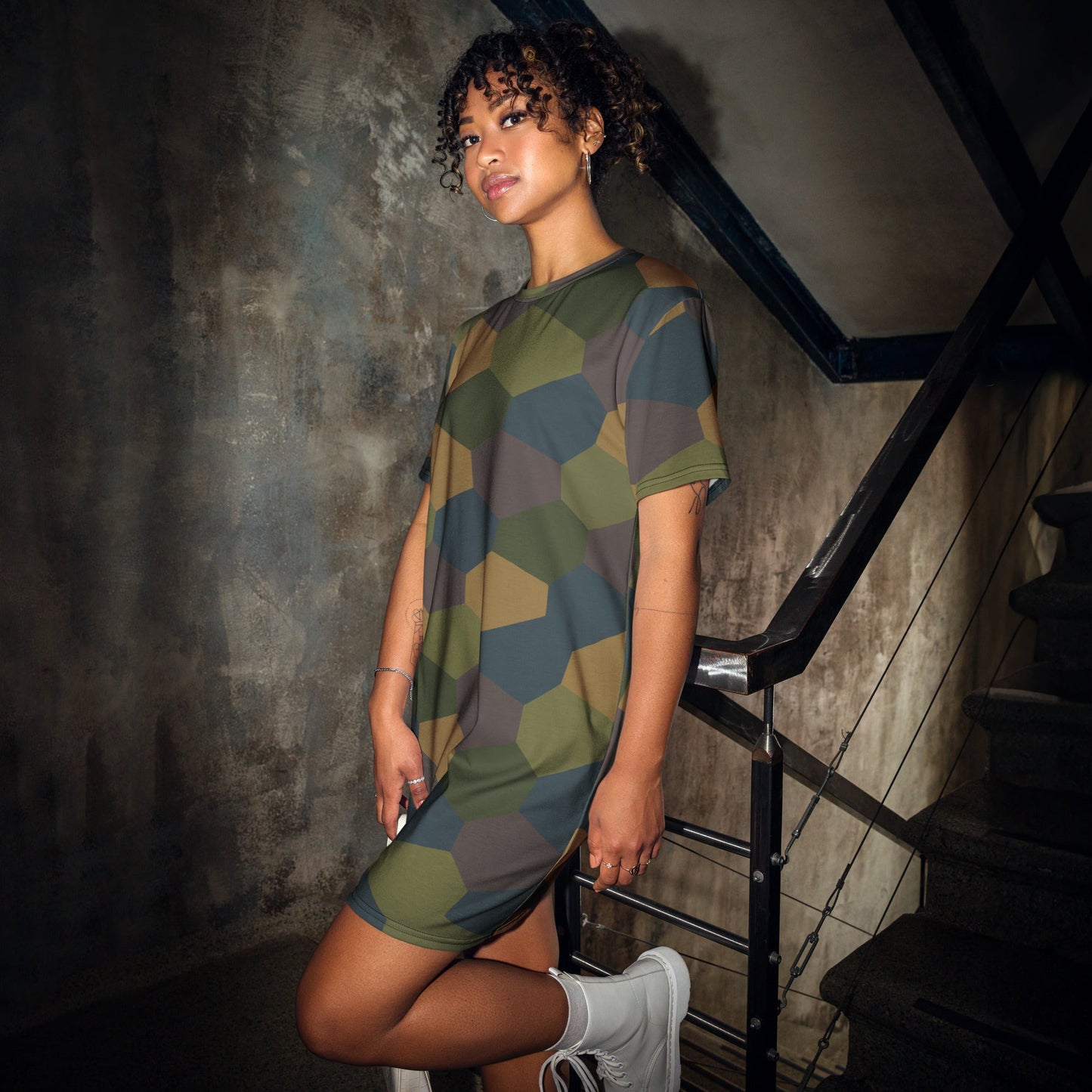 German WWI 5-Color Lozenge Aircraft CAMO Womens T-Shirt Dress - 2XS