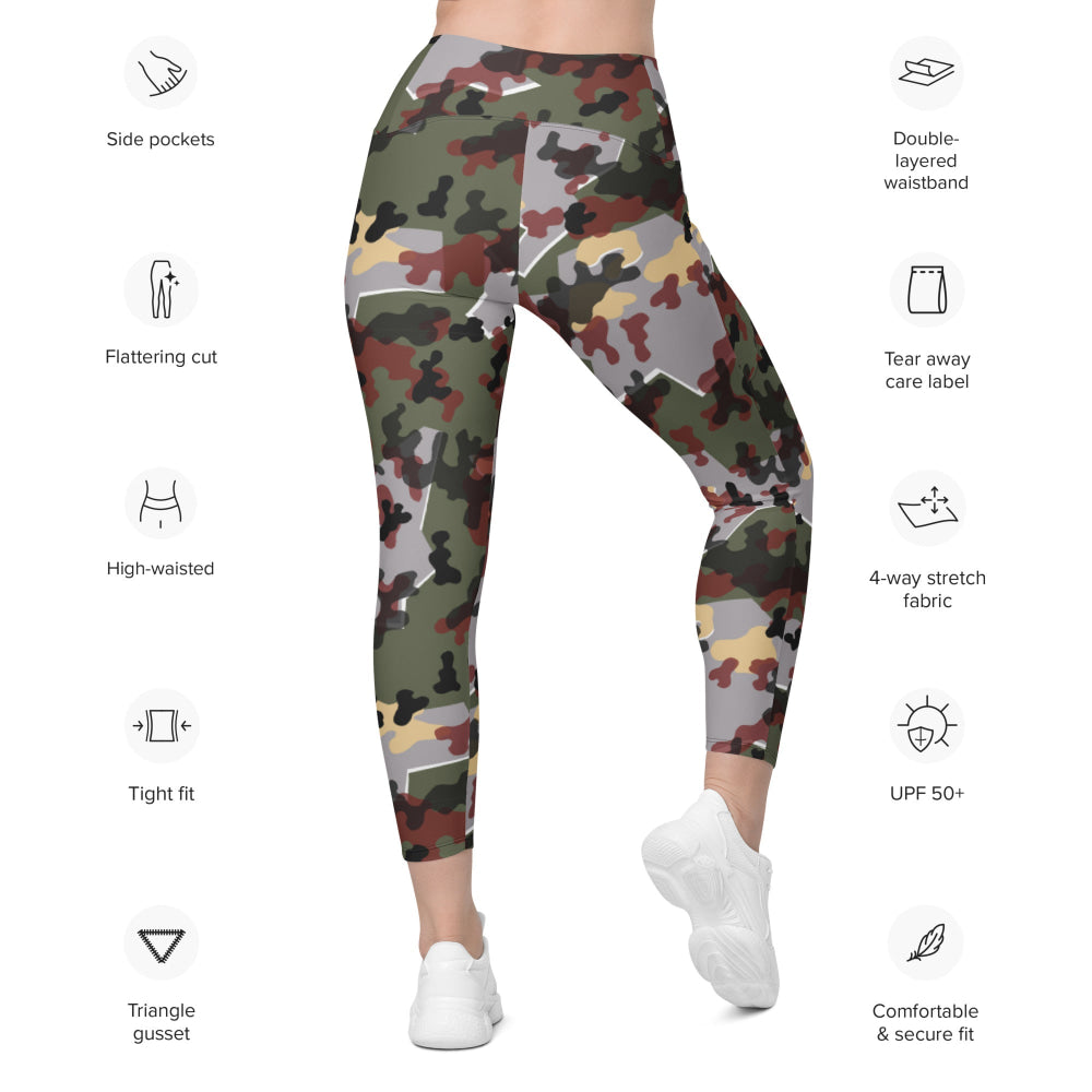 German Zelt-tarnmuster Winter CAMO Leggings with pockets - Womens With Pockets