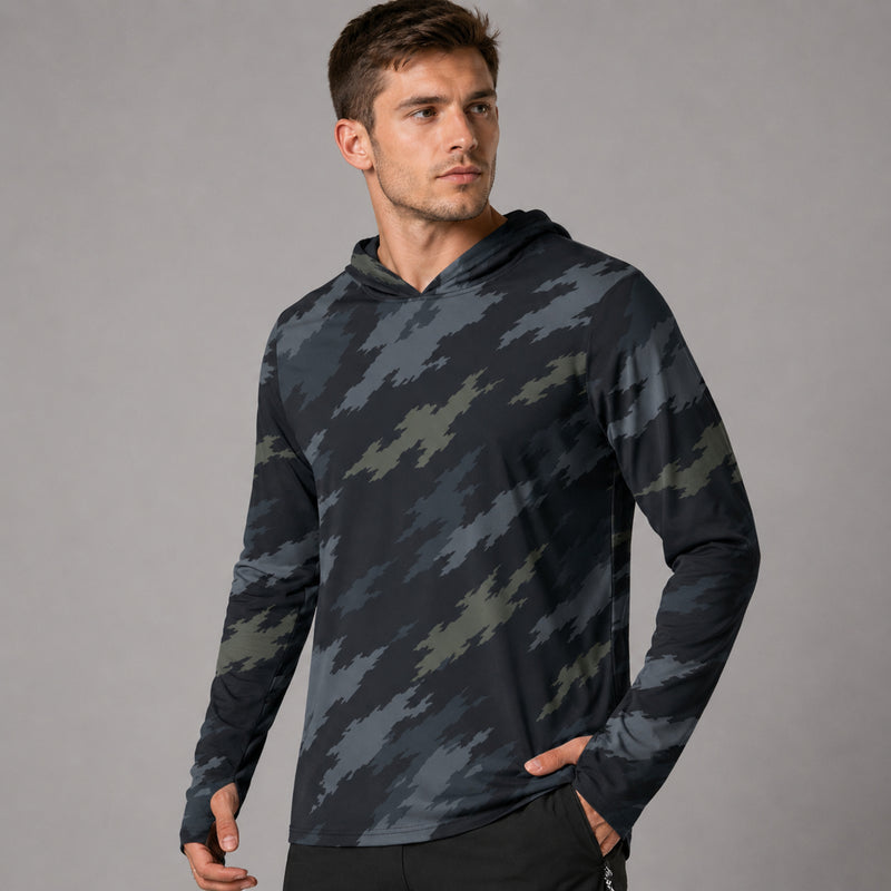 Ghost Ops Nightfall CAMO Mens Sunscreen Sports Hoodie With Thumb Holes - S / White