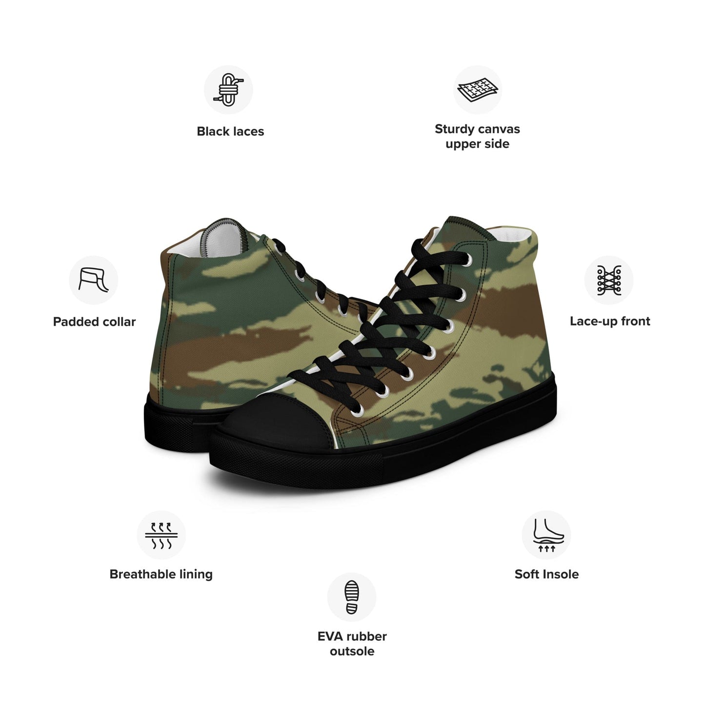 Greek Lizard CAMO Men’s high top canvas shoes - Mens High Top Canvas Shoes