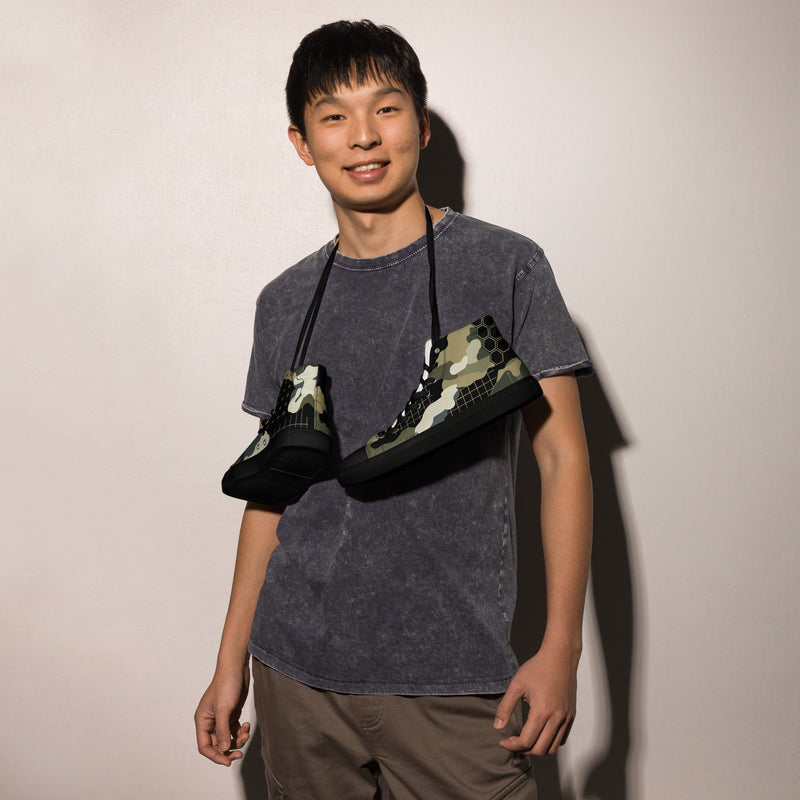 Gridveil Circuit Woodland CAMO Mens High-Top Canvas Shoes