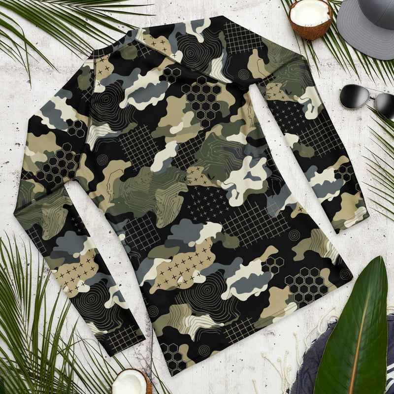 Gridveil Circuit Woodland CAMO Mens Long-Sleeve Rash Guard - LS
