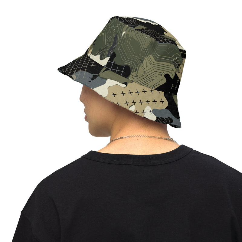 Gridveil Circuit Woodland CAMO Reversible Bucket Hat - Head