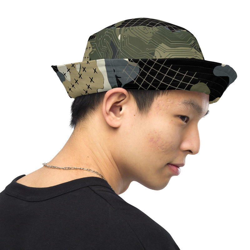 Gridveil Circuit Woodland CAMO Reversible Bucket Hat - Head