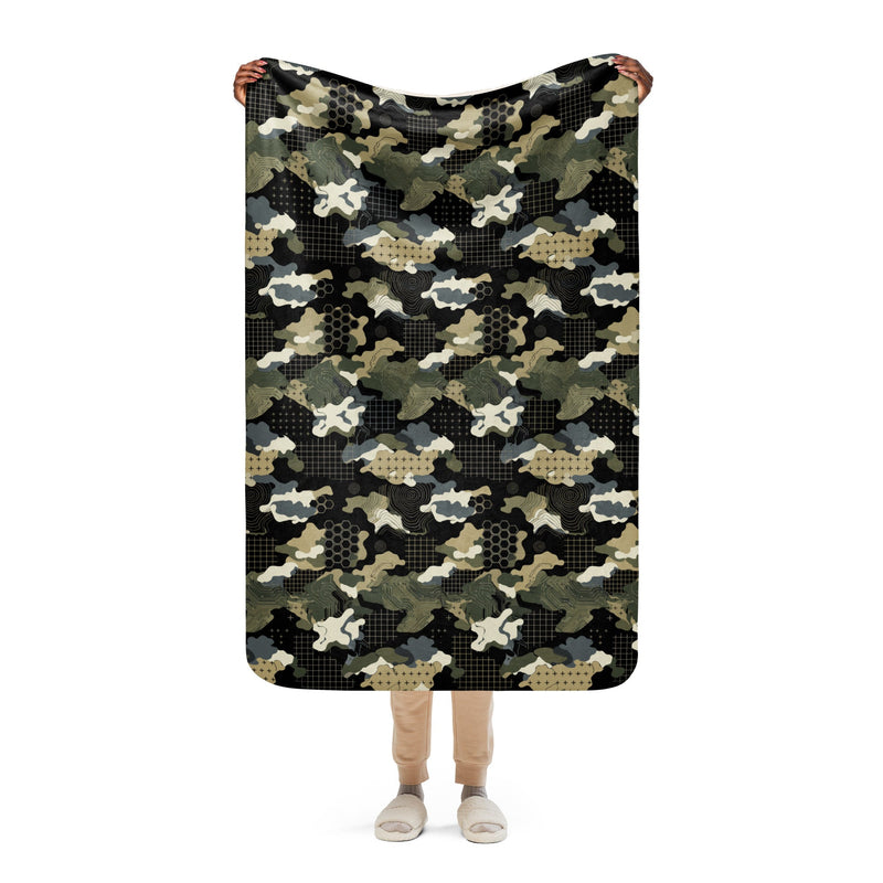 Gridveil Circuit Woodland CAMO Sherpa Blanket - 37″×57″