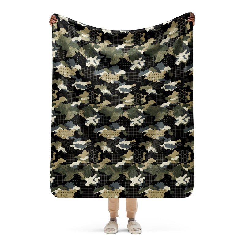 Gridveil Circuit Woodland CAMO Sherpa Blanket - 50″×60″