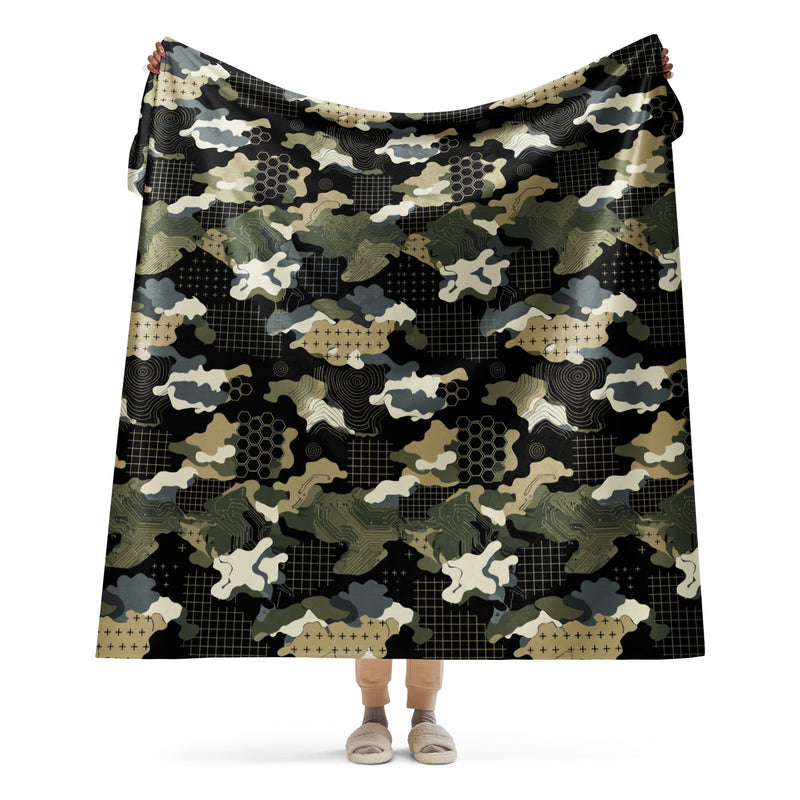 Gridveil Circuit Woodland CAMO Sherpa Blanket - 60″×80″